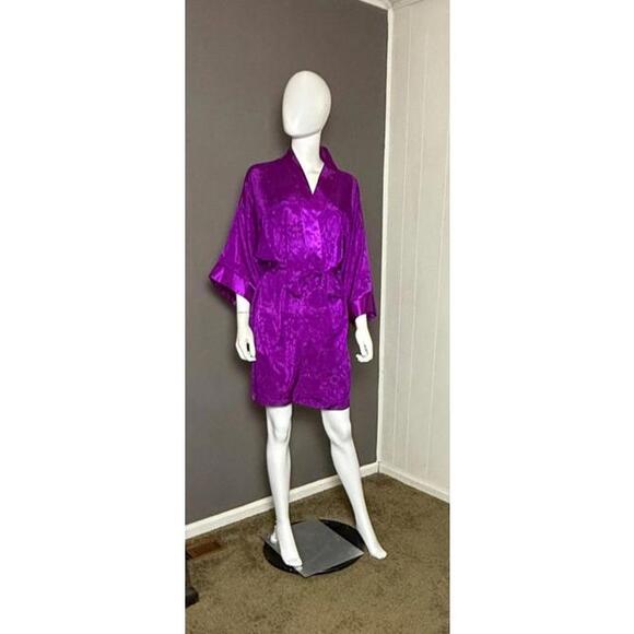 1980's Purple Satin Jacquard Short Robe from Victoria's Secret Gold Label 0S